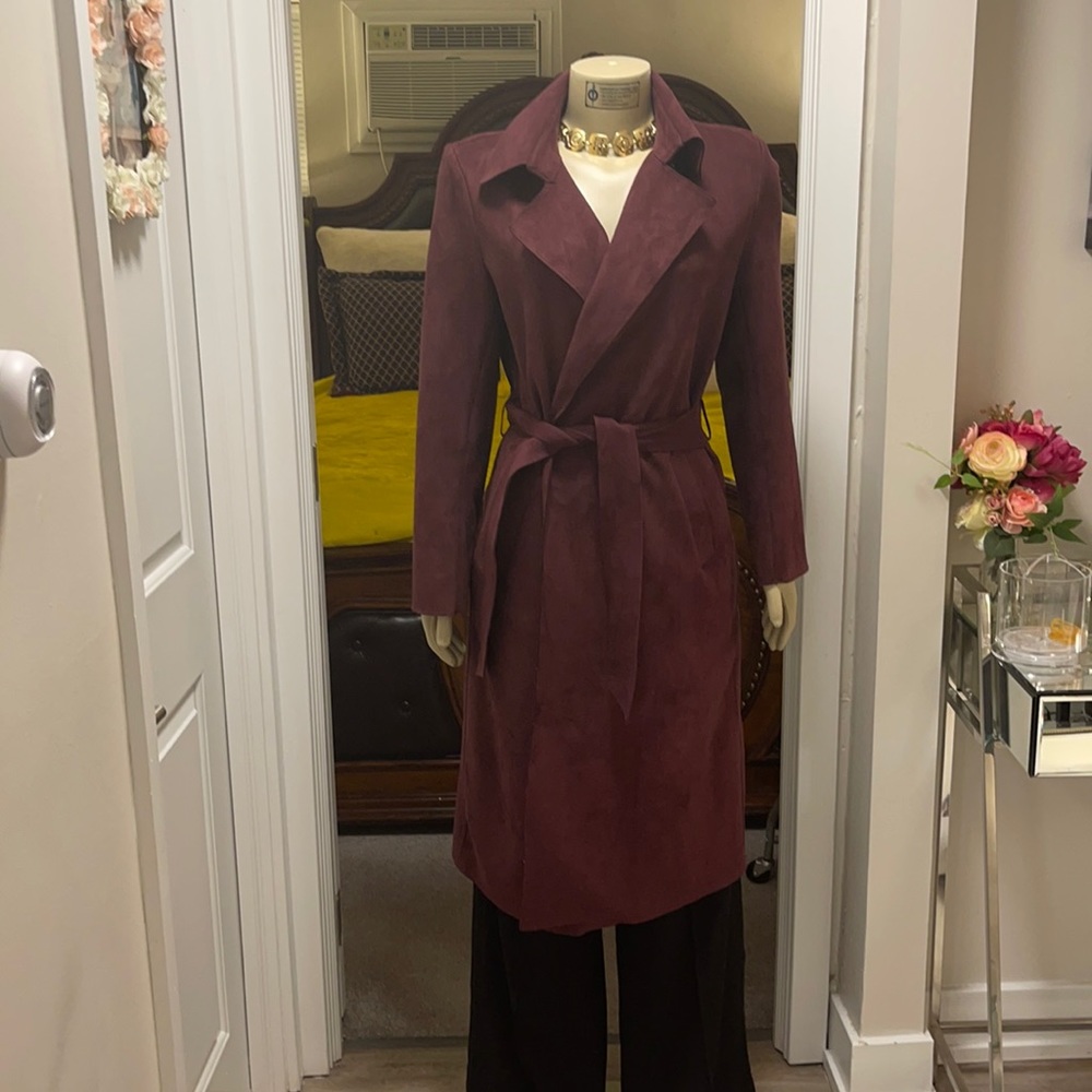 Purple/plum color trench coat.